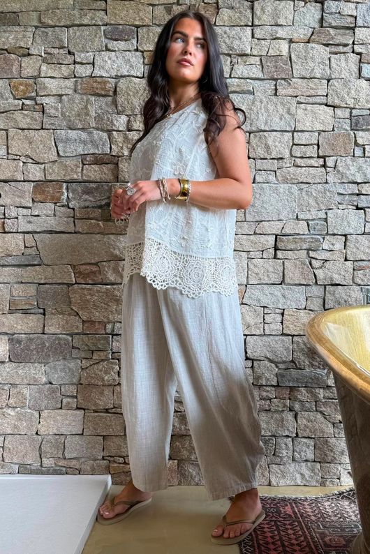 Veronica Embroidered Tank Vintage Cream